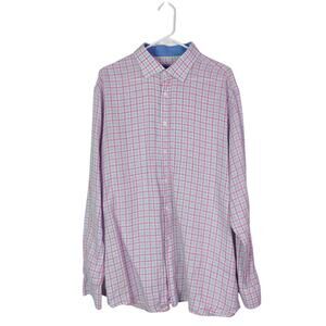 James Tattersall 100% Linen Pink Plaid Preppy Long Sleeve Button Up Shirt XXL